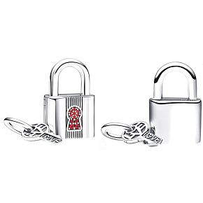 Charms Sterling Silber 925 Vorhängeschloss und Schlüssel 2in1 rot, Liebesarmband Anhänger