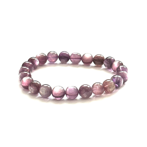 Lepidolith lila Armband elastisch Naturstein, Kugel 8 - 9 mm /16 - 17 cm. AAA Qualität