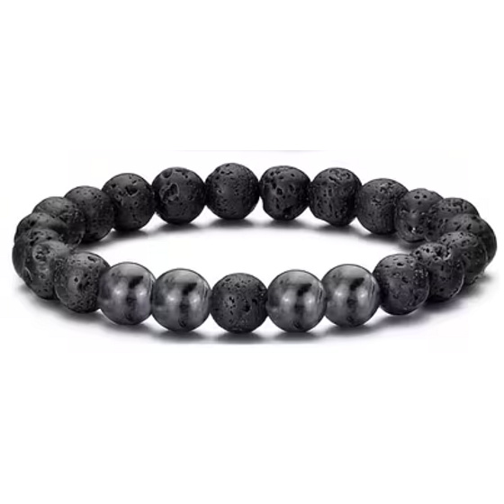 Lava und Larvikit – Armband aus Natursteinen 18,5 cm | Ruhe, Intuition, Vitalität und neue Möglichkeiten