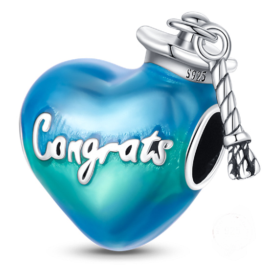 Charm Sterling Silber 925 Graduation - Glückwunsch, Absolvent Herz Bead am Armband