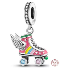 Charme Sterling Silber 925 Rollschuhe mit Disco-Stil Flügel, Anhänger am Armband Interessen Charme Sterling Silber 925 Rollschuhe mit Disco-Stil Flügel, Anhänger am Armband Interessen