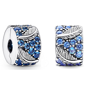 Charme Sterling Silber 925 Gebogene Feder & Pfau, Stopper, Clip Perle auf Armband Natur