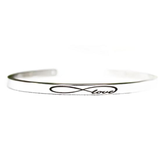 Edelstahlarmband silber mit Gravur Liebe, offene Manschette, 4 mm