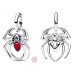 Charm Sterlingové stříbro 925 Pavouk s rubínovým srdcem – symbol odvahy a síly, přívěsek na náramek zvíře