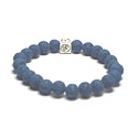 Lava dunkelblau mit königlichem Mantra Om, Armband elastischer Naturstein, Kugel 8 mm / 16-17 cm, geboren aus den vier Elementen