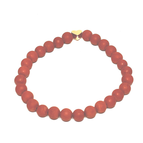 Jaspis rot mattes Armband elastischer Naturstein, Kugel 6 mm / 16-17 cm, Vollpflegestein