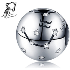 Wassermann Tierkreiszeichen, Anhänger für Armband Silber + Zirkonia, Kugel 9 mm 1 Stück