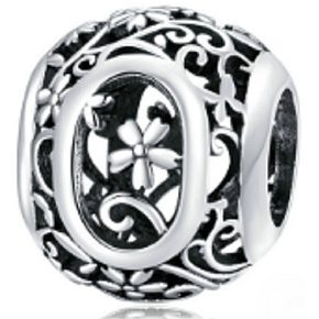Sterling Silber 925 Magic Alphabet Buchstabe O mit Blumen, Perle für Armband
