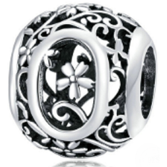 Sterling Silber 925 Magic Alphabet Buchstabe O mit Blumen, Perle für Armband