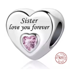 Charm Sterlingsilber 925 Schwester liebt dich für immer Herz, Perle für Armband Familie