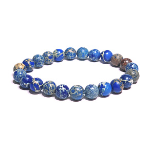 Jaspis / Regalit Imperial Meeressediment blau Armband elastisch gemischtes Mineral, Kugel 8 mm / 16 - 17 cm