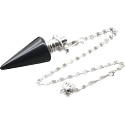 Obsidian Pendel Naturstein 3,5 cm + Kette mit Kugel 18 cm, Rettungsstein