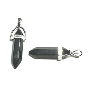 Obsidian Pendel Sechseck-Anhänger Naturstein 41 x 13 mm, Rettungsstein