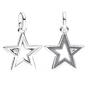 Charms Sterling Silber 925 Glittering Star - Mini Medaillon, Weltraum-Armbandanhänger
