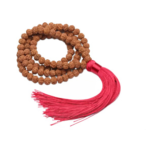 108 Mala Rudraksha meditační šperk, přírodní náhrdelník, ruční výroba, korálek 8 mm, střapec 8 cm