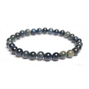Obsidian blau Armband elastisch Naturstein, Kugel 6 mm / 16-17 cm, Rettungsstein