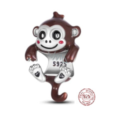 Charme Sterling Silber 925 Affe mit zwei Herzen, Perle auf Armband Tier Charme Sterling Silber 925 Affe mit zwei Herzen, Perle auf Armband Tier