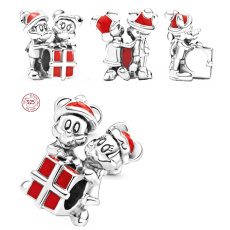 Charme Sterling Silber 925 Disney Mickey Mouse, Minnie Mouse und Geschenk, Perle auf Armband Weihnachten