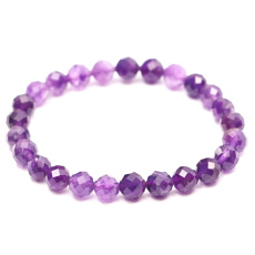 Amethyst-Facettenarmband elastischer Naturstein, Kugel 6 mm / 16 cm, für Kinder, Stein der Könige und Bischöfe