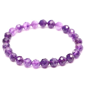 Amethyst-Facettenarmband elastischer Naturstein, Kugel 6 mm / 16 cm, für Kinder, Stein der Könige und Bischöfe