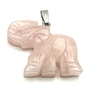 Rose Elefant Anhänger Naturstein, handgeschliffene Figur 3,2 x 4 cm, Stein der Liebe