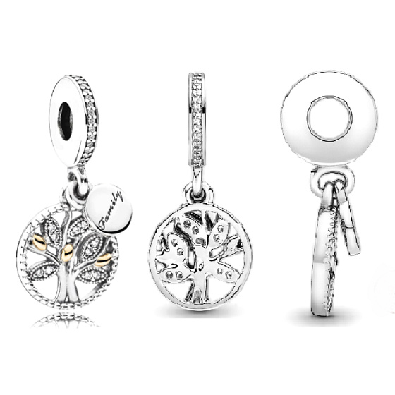 Sterling Silber 925 Familienerbstück, Baum des Lebens 2in1 Familienarmband-Anhänger