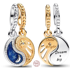 Charms Sterling Silber 925 Yin & Yang, Sonne und Mond teilbar Anhänger am Armband, Symbol