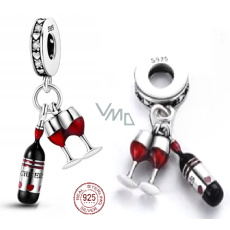 Sterling Silber 925 I love wine - Flasche + Gläser, 2in1, Anhänger für Armband, Essen und Trinken Sterling Silber 925 I love wine - Flasche + Gläser, 2in1, Anhänger für Armband, Essen und Trinken