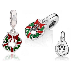 Sterling Silber 925 Weihnachtskranz, Weihnachtsarmband-Anhänger