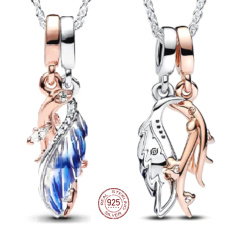 Charm Sterling Silber 925 Feder Anhänger 2in1, Tierarmband Anhänger