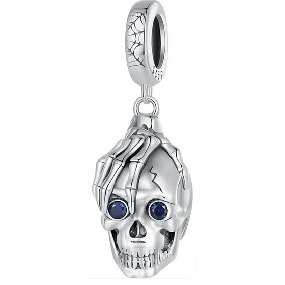 Charm Sterlingsilber 925 Skelett, das einen Schädel hält, Anhänger für Armband Halloween
