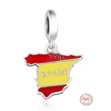 Charm Sterlingové stříbro 925 Španělsko vlajka - houpající se mapa, přívěsek na náramek cestování