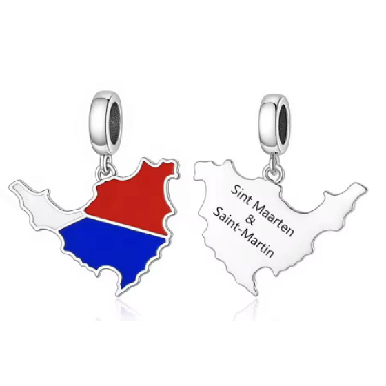 Charm Saint-Martin-Flagge – Karte und Erinnerung an ein karibisches Paradies | Anhänger für Reisearmband