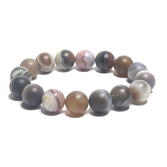 Achat Botswana grau mattes Armband elastischer Naturstein, Kugel 10 mm / 16-17 cm, bringt Erfolg ins Leben