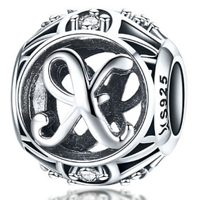 Sterling Silber 925 Magic Alphabet Buchstabe X + Zirkonia, Perle für Armband Sterling Silber 925 Magic Alphabet Buchstabe X + Zirkonia, Perle für Armband