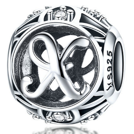 Sterling Silber 925 Magic Alphabet Buchstabe X + Zirkonia, Perle für Armband