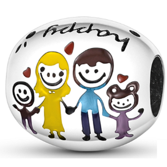 Sterling Silber 925 Happy family = Papa, Mama und wir, Perle für Armband Familie