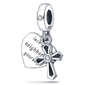 Sterling Silber 925 Religiöse Charms Kreuz und Namensschild 2in1, Anhänger für Armband