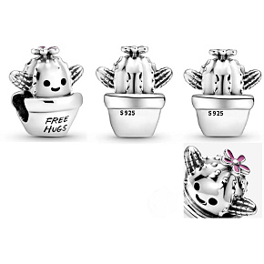 Charme Sterling Silber 925 Kaktus im Topf, Perle am Armband Natur Charme Sterling Silber 925 Kaktus im Topf, Perle am Armband Natur