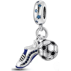 Charme Sterling Silber 925 Fußball Charme, Ball und Fußball-Stollen 2in1, Anhänger am Armband Sport Charme Sterling Silber 925 Fußball Charme, Ball und Fußball-Stollen 2in1, Anhänger am Armband Sport