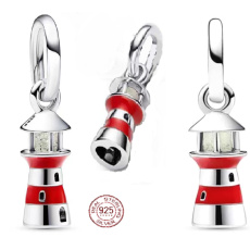 Charms Sterling Silber 925 Leuchtturm leuchtet im Dunkeln, Armband Anhänger Symbol