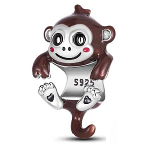 Charme Sterling Silber 925 Affe mit zwei Herzen, Perle auf Armband Tier
