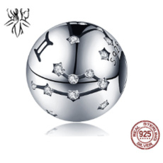 Sterling Silber 925 Tierkreiszeichen Zwillinge + Zirkonia, Perle für Armband 9 mm