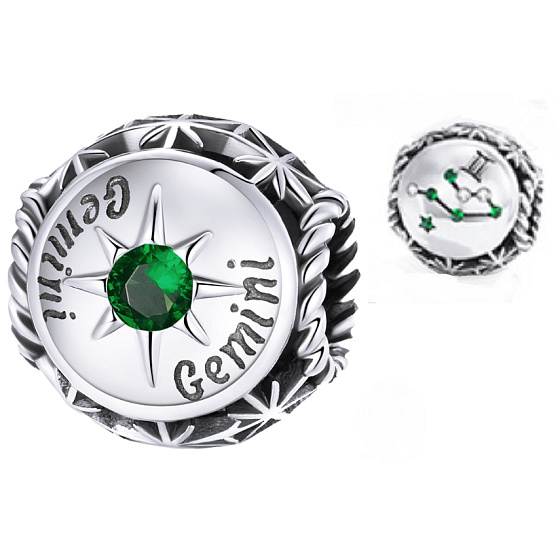 Charme Sterling Silber 925 Sternzeichen, Zirkonia Zwillinge, Perle für Armband