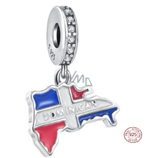 Charm Sterlingsilber 925 Dominikanische Republik Flagge - schwingende Karte, Anhänger für Reise-Armband Charm Sterlingsilber 925 Dominikanische Republik Flagge - schwingende Karte, Anhänger für Reise-Armband