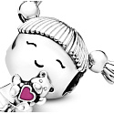Charme Sterling Silber 925 Kleines Mädchen mit Zöpfen, Perle für Armband, Familie