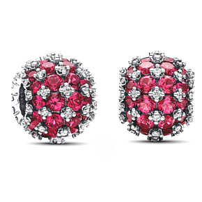 Charm Sterling Silber 925 Glitzernde runde rote Charm Pavé, Perle auf Armband Symbol