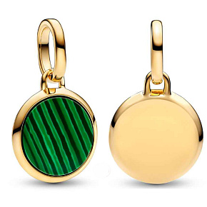 Charm Sterlingsilber 925 Mini-Medaillon grüne Imitation Malachit, Anhänger für Armband Symbol