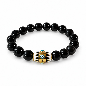 Obsidian + Blaues Auge Armband elastisch Naturstein, Kugel 10 mm / 16 - 17 cm, Stein der Rettung