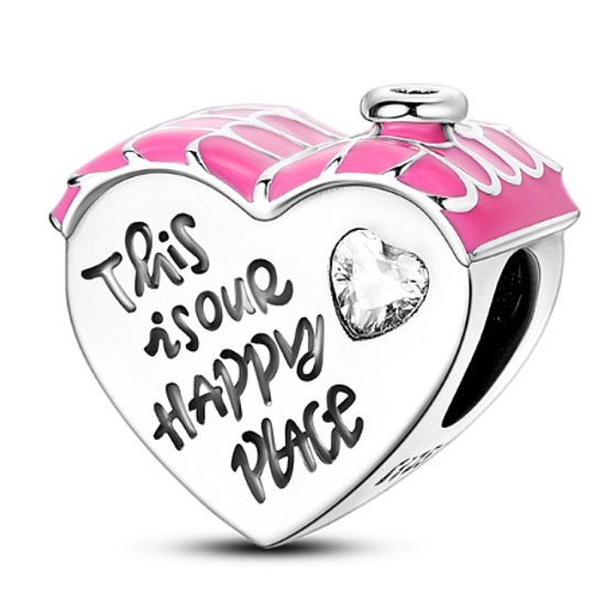 Charm Sterling Silber 925 Haus-Herz Dies ist unser glücklicher Ort, Herzperle für Familienarmband